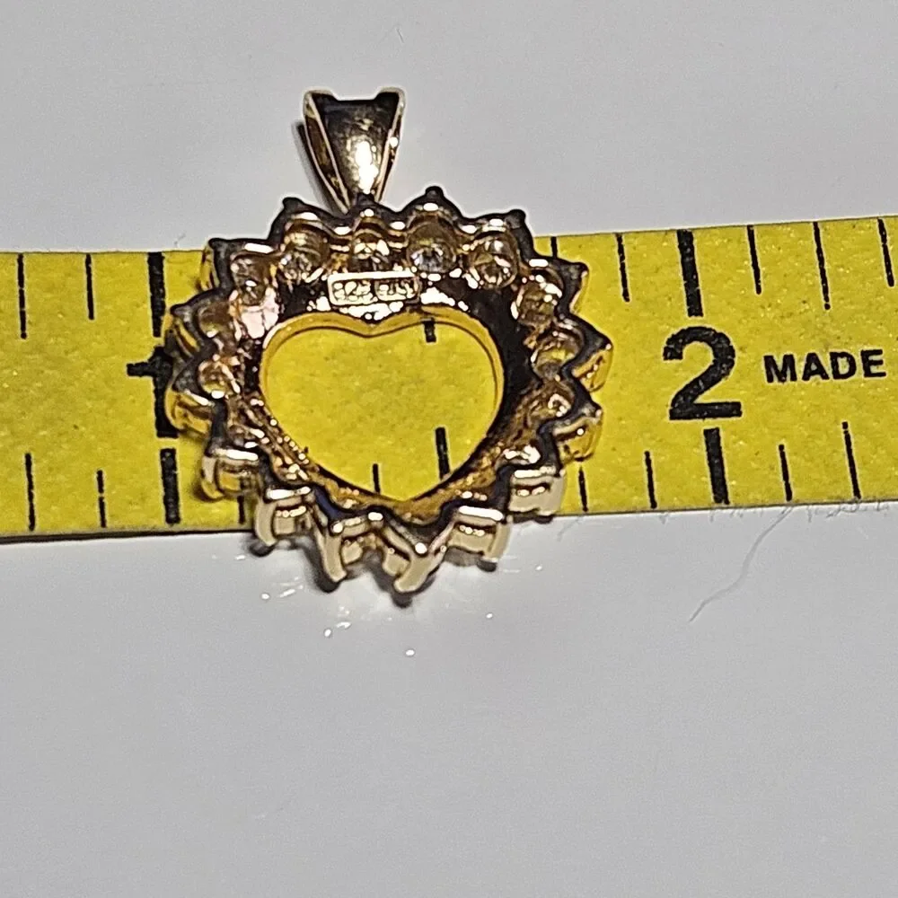 HAN 925 Yellow Gold Over Sterling Silver Vermeil CZ Heart Pendant - Picture 6 of 12